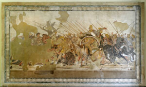 لوحة معركة إيسوس بين الاسكندر المقدوني ودارا الاول في متحف نابولي في إيطاليا